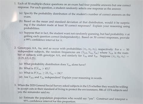 Solved 1 Each Of 50 Multiple Choice Questions On An Exam