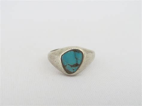 Vintage Southwestern Sterling Silver Inlay Turquoise Bold Ring Etsy