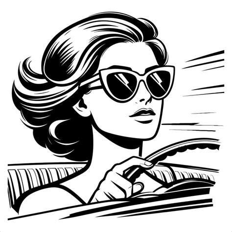 Vintage Retro Woman Wearing Sunglasses Line Art Comic Black And White 10 42975277 Vector Art At