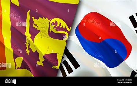 Sri Lanka and South Korea flags. 3D Waving flag design. Sri Lanka South ...