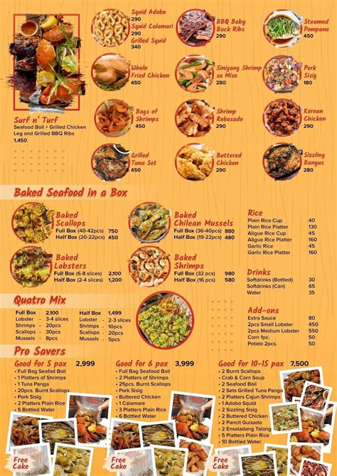 Menu at CrabPro Cebu restaurant, Cebu City