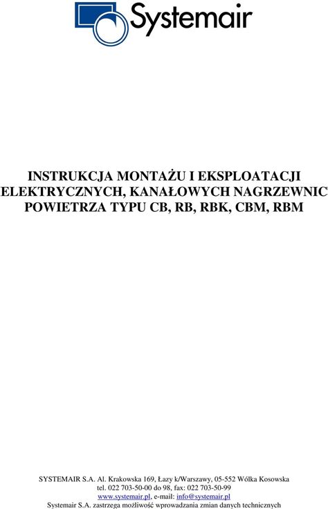 Instrukcja Montau I Eksploatacji Elektrycznych Kana Owych Nagrzewnic