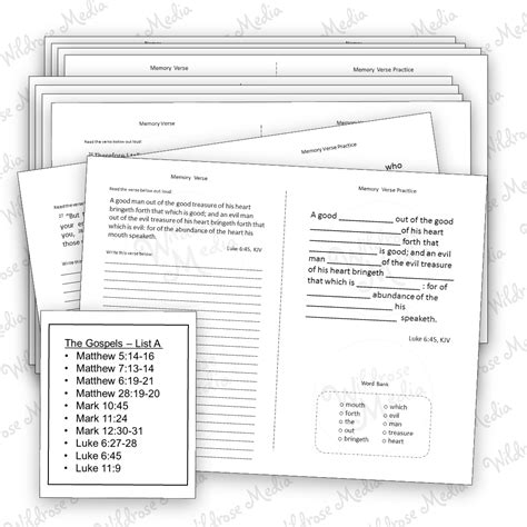 Bible Memory Verses Set Of 10 Selections From The Gospels List A