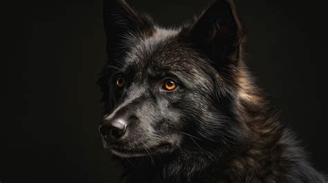 Premium AI Image | Black wolf with orange eyes on a black background