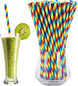 Pcs Rainbow Paper Straws Biodegradable Colorful Striped Paper