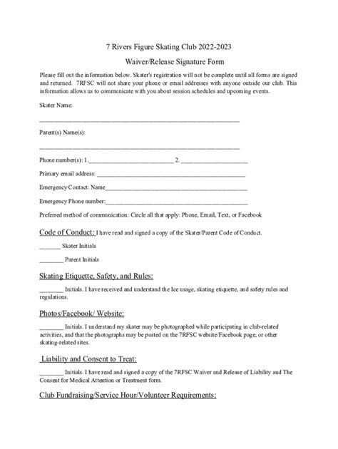 Fillable Online Ice Skating Waiver Form Template Fax Email Print