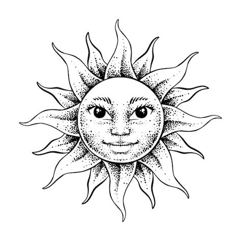 Ilustración dibujada a mano vectorial de cara de sol Vector Premium