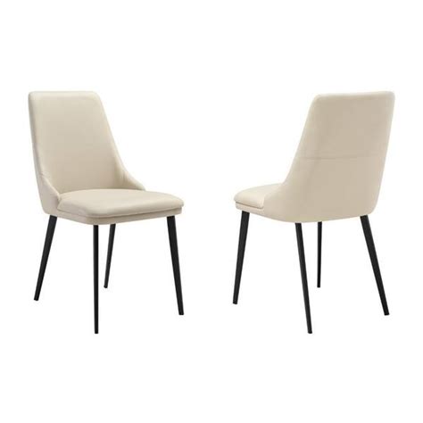 Benjara Beige And Black Faux Leather Metal Frame Dining Chair Set Of 2