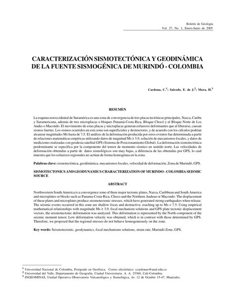 PDF CARACTERIZACIÓN SISMOTECTÓNICA Y GEODINÁMICA DE LA FUENTE