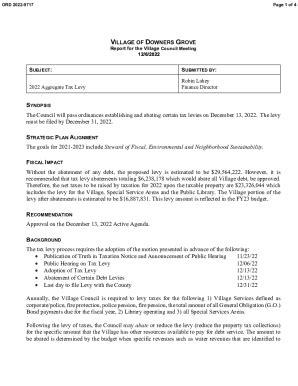 Fillable Online 2022 Aggregate Tax Levy For The Village Of Downers