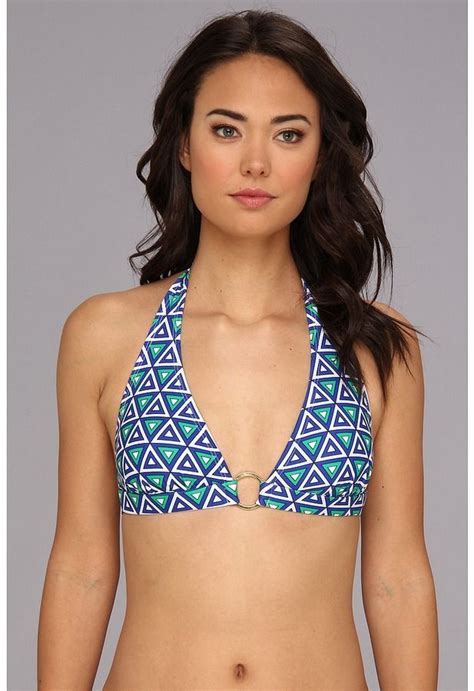 Shoshanna Mediterranean Geo Print Ring Halter Bikini Top Cobalt Kelly