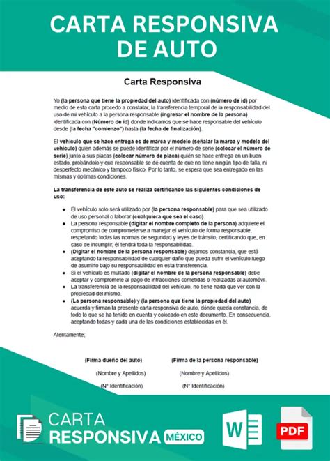 ᐅ Carta Responsiva de Auto Ejemplos en Word y PDF