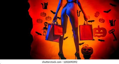 Woman Shows Beautiful Ass Butt Halloween Stock Photo 1202690392