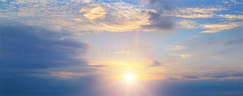 Bright Sunrise on the Blue Sky. Wide Photo Stock Image - Image of ...