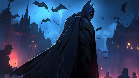 Batman Bats in Night City Desktop Wallpaper - Batman Wallpaper 4k