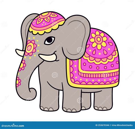 Cartoon Decorated Elephant Drawing Stock Vector Illustration Of Decorated Color 253670346