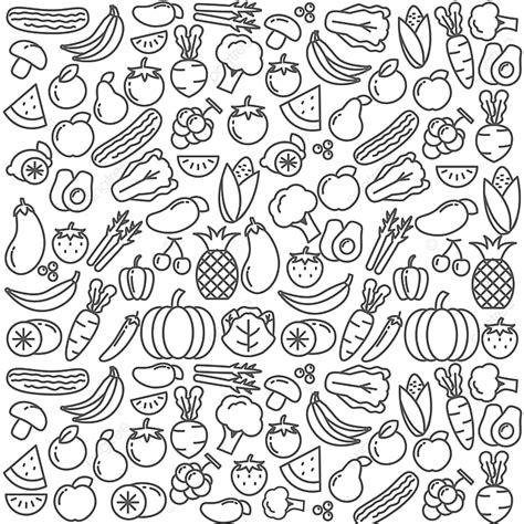 Set Of Fruits And Vegetables Doodle Vector Design Fruit Drawing