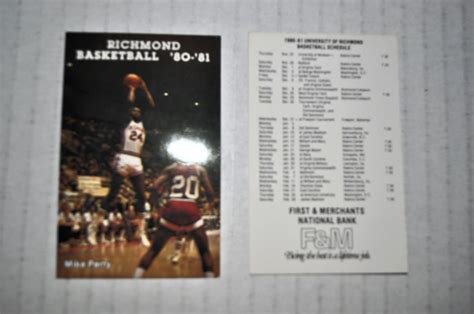 1980-81 UNIVERSITY RICHMOND SPIDERS BASKETBALL SCHEDULE SKED - FM NATL BANK -- pinpro : Free ...