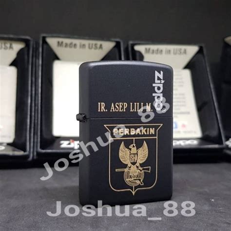 Jual Zippo Korek Api Custom Ukir Logo PERBAKIN Black Matte Gratis Ukir