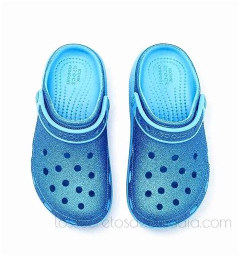 Zuecos Crocs Classic Platform Azul Turquesa Efecto Glitter Los