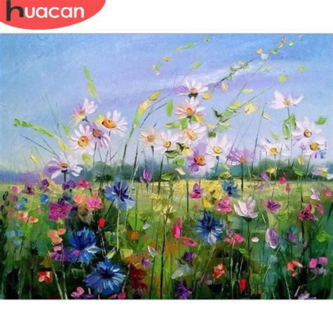 Huacan Peinture Par Num Ros De Paysage De Fleurs Art Mural Cadre De