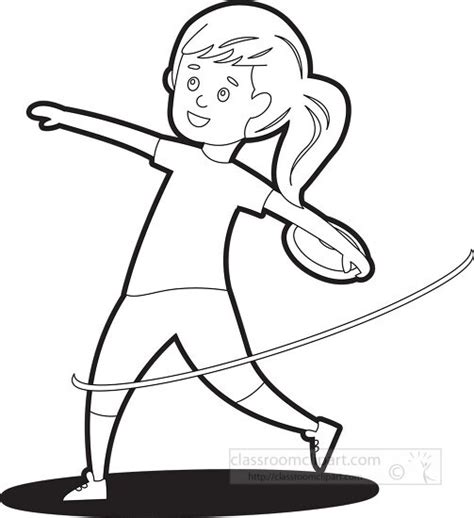 Sports Outline Clipart-girl athlete throws heavy circular discus in ...