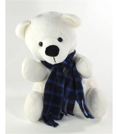 Peluche Doudou Ours Blanc Bambia Assis Cm Echarpe Bleue Chez Vous