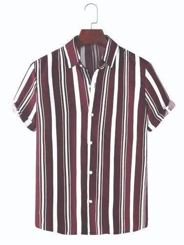 Lycra Mens Brown Stripe Shirt Half Sleeves Casual Wear At Rs 399 In Surat