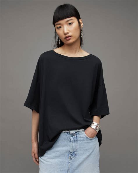 Lydia Dropped Shoulder Oversized T Shirt Black Allsaints