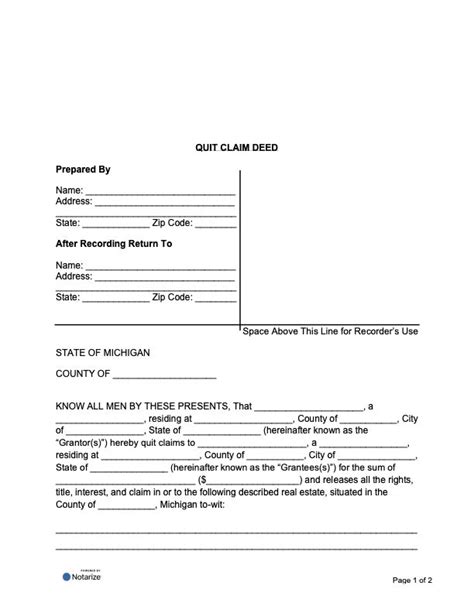 Michigan Quit Claim Deed Pdf Download And Notarization