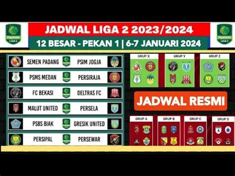 Jadwal 12 Besar Liga 2 2023 PEGADAIAN LIGA 2 2023 2024 YouTube