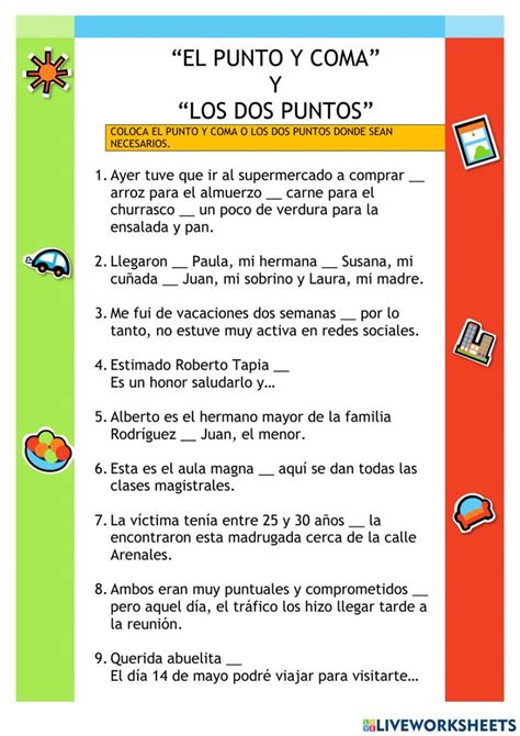 El Punto Y Coma Y Los Dos Puntos Interactive Worksheet Signos De