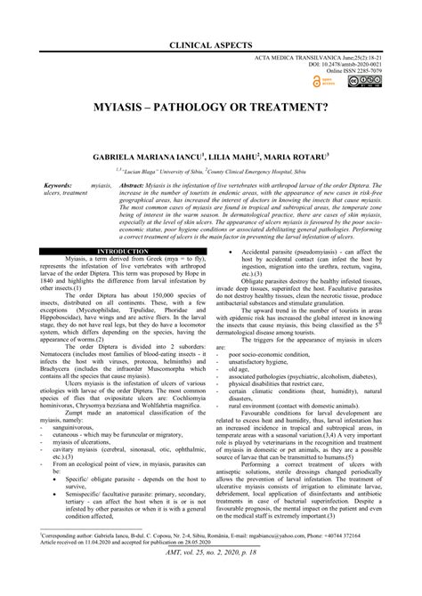 (PDF) Myiasis – Pathology or Treatment?