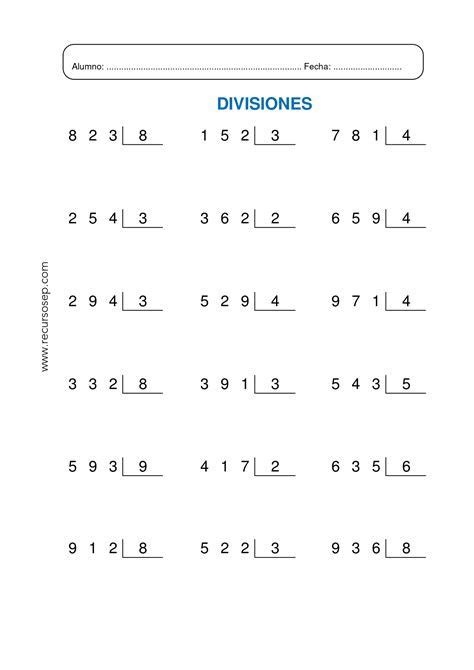 Divisi N Por Una Cifra Divisiones Ficha En Ejercicios De