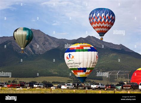 Hot Air Balloons At The Annual Balloona Vista Festival Buena Vista Colorado USA Stock Photo