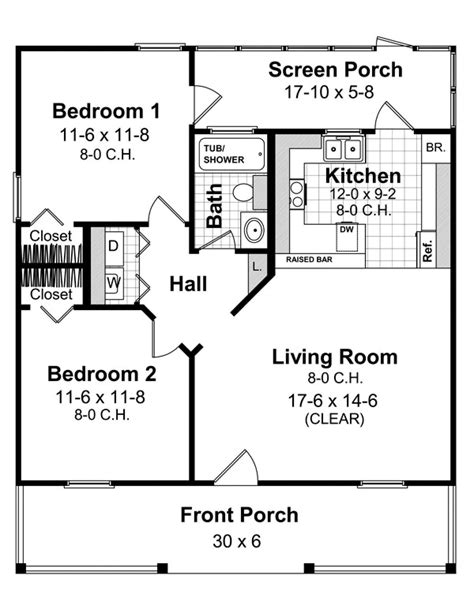 Southern Plan - 800 Square Feet, 2 Bedrooms, 1 Bathroom | Floor Plan