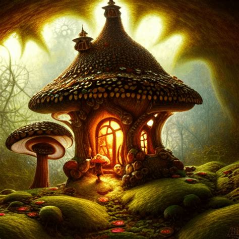 Sophie Andersons Intricate Detailed Mushroom House In A Fantasy Forest