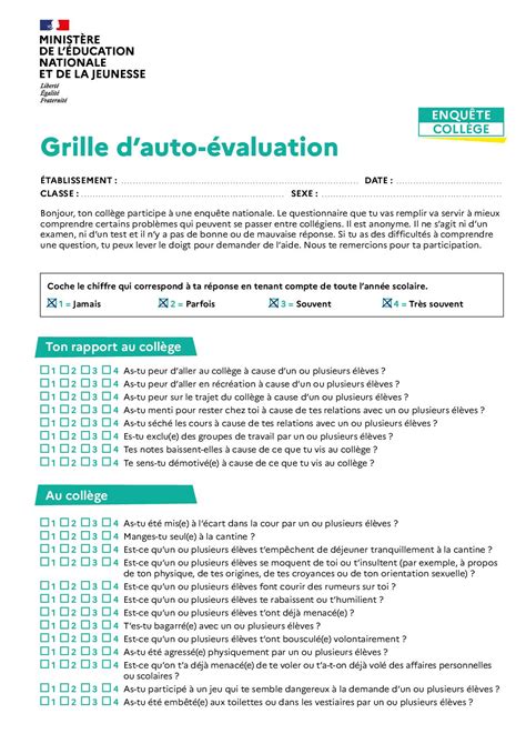 Calam O Harc Lement Scolaire La Grille Dauto Valuation Coll Ge