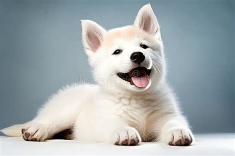 Retrato De Un Cachorro Husky Siberiano Tendido Perro Lindo De Ojos