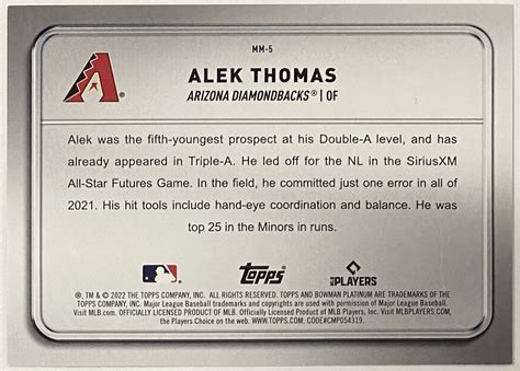 Alek Thomas 2022 Bowman Platinum Arizona Diamondbacks Baseball Minted