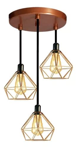 Lustre Pendente Triplo Aramado Diamante Cobre Soquete E