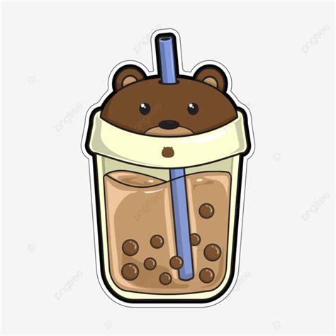 Cute Boba Sticker With Teddy Bear Theme Sticker Boba Bear Png And