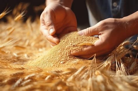 Premium Ai Image Farmers Hands Pour Grain During The Harvest