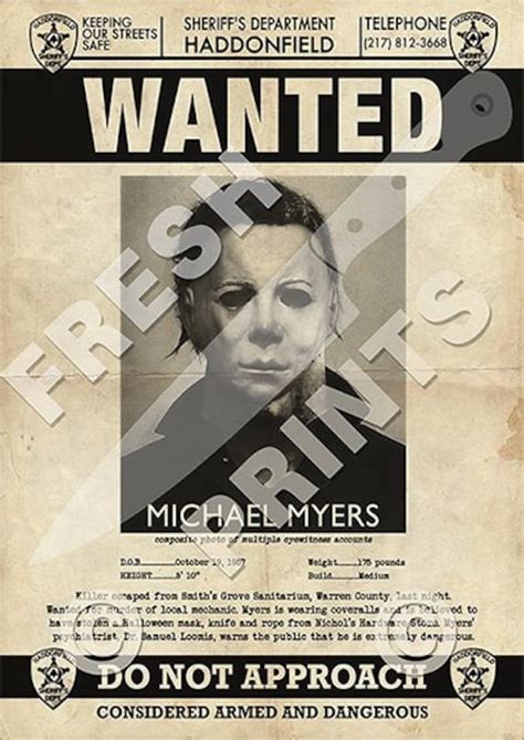 Michael Myers Haddonfield Wanted Poster Halloween Etsy