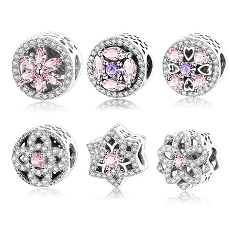 Fits Original Pandora Charm Bracelet Pink Zircon Beads Authertic