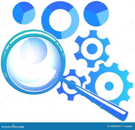 Magnifying Glass Diagrams And Gears Vector Illustration Statistics