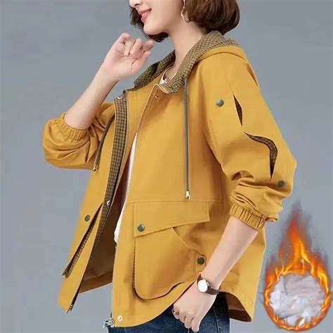 Trench Coat De Veludo Curto Feminino Jaquetas Soltas Capuz