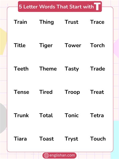 145 Five Letter Words Starting With T