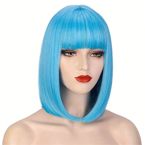 Short Straight Bob Wigs Bangs Women Synthetic Heat Resistant Temu