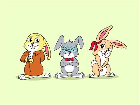 Premium Vector A Cartoon Of Three Rabbits With One Wearing A Red Bow